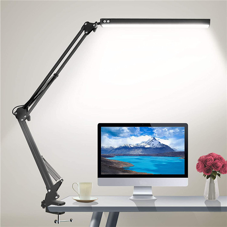 Metal industrial long arm folding led eye protection table lamp retro desk bedside reading clip table lamp swing lamp