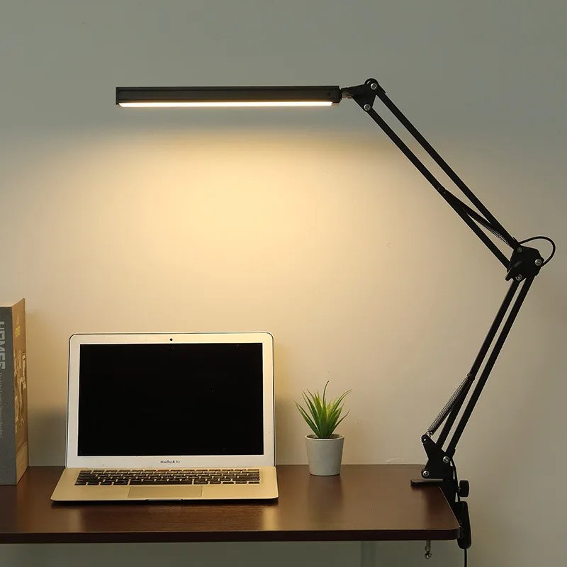 Metal industrial long arm folding led eye protection table lamp retro desk bedside reading clip table lamp swing lamp