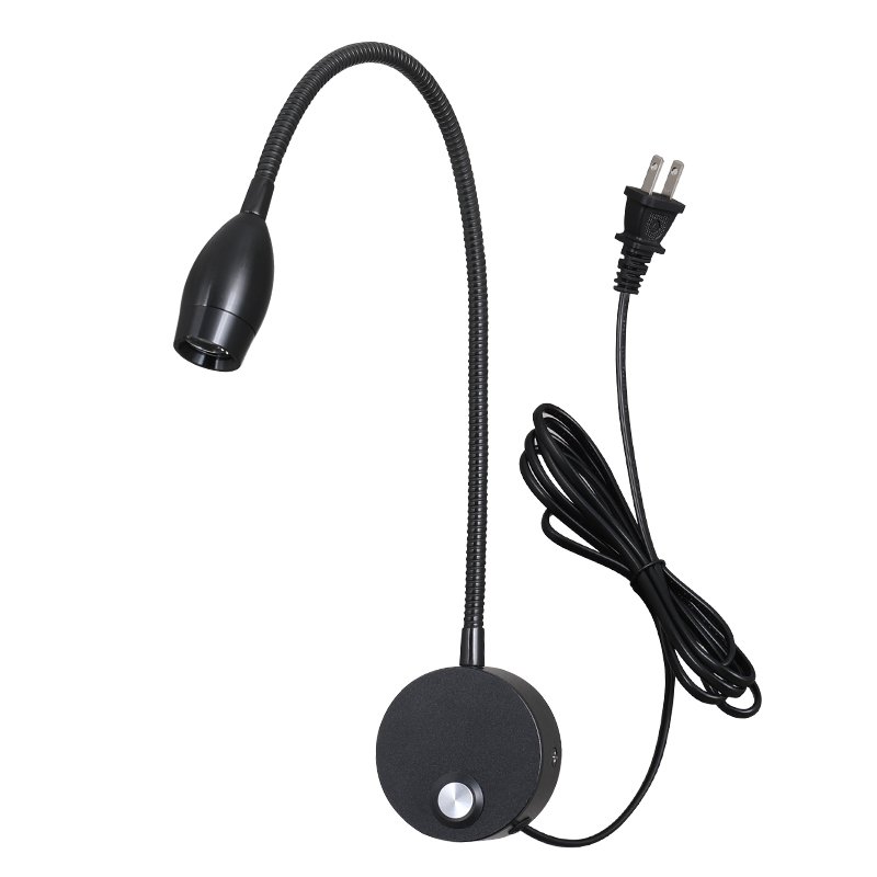 Simple reading light for hotel bedroom wall mounted reading book light 3W 360 degree rotation Gooseneck Dimmable Bedside Lights