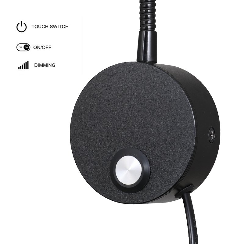 Simple reading light for hotel bedroom wall mounted reading book light 3W 360 degree rotation Gooseneck Dimmable Bedside Lights