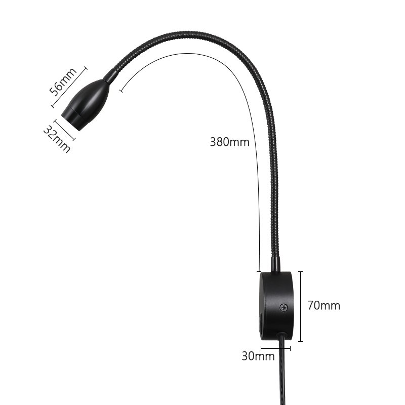 Simple reading light for hotel bedroom wall mounted reading book light 3W 360 degree rotation Gooseneck Dimmable Bedside Lights