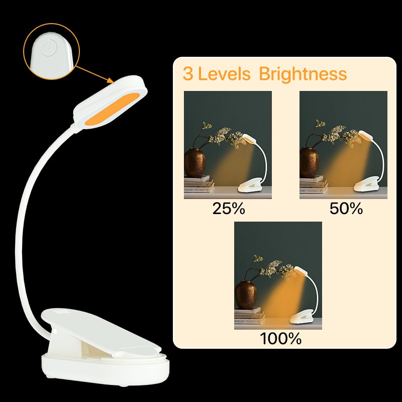 3 Brightness Levels USB Rechargeable Clip on LED Book Lights USB Music Stand Book Light