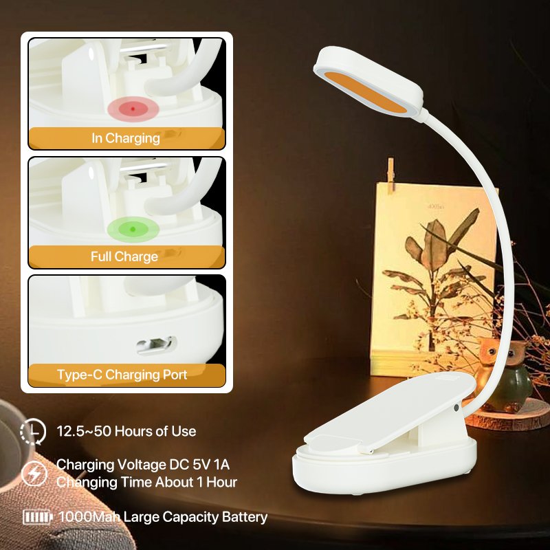 3 Brightness Levels USB Rechargeable Clip on LED Book Lights USB Music Stand Book Light