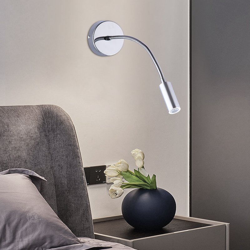 Hot sell metal flexible arm adjustable Hotel Home bedside reading lamps gooseneck reading light bed above 3w reading light