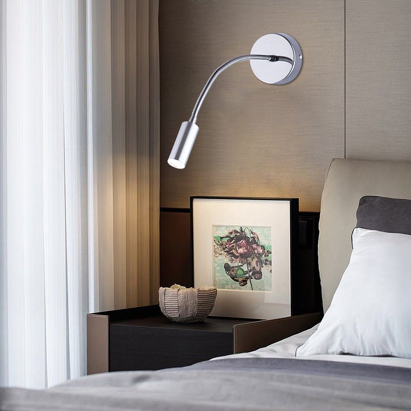 Hot sell metal flexible arm adjustable Hotel Home bedside reading lamps gooseneck reading light bed above 3w reading light