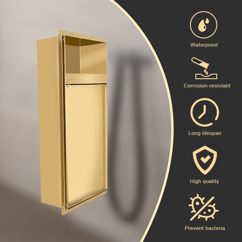 Stainless Steel Dual Tier Wall Niche Wall Mounted Storage Cabinet With Spring Lock For Bathroom Shower Living Room