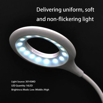 USB-Powered Modern LED Desk Lamp Foldable Clip Bed & Book Reading Night Light 50pcs round White Clover for Living Room PC Body