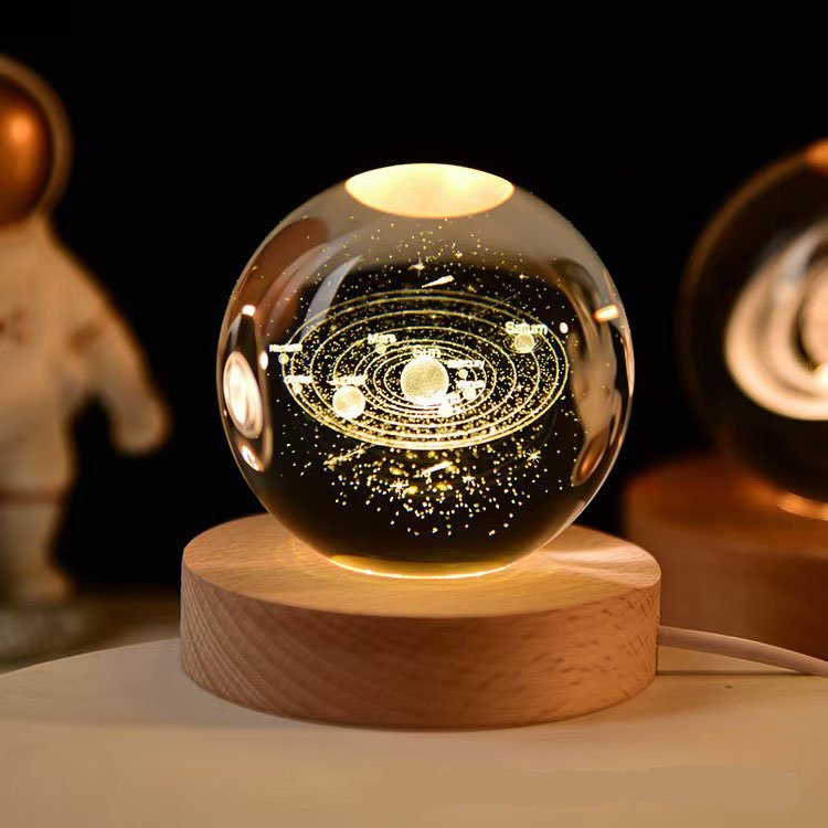 3D Art Crystal Ball Night Lamp with LED Lights Solar System Luna Saturn Sphere Book Decor Home Decorative Saturn Lamp