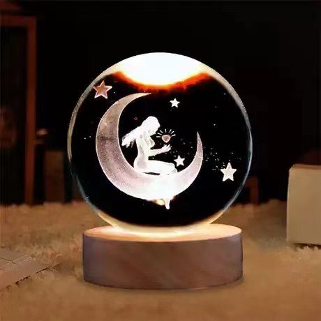 3D Art Crystal Ball Night Lamp with LED Lights Solar System Luna Saturn Sphere Book Decor Home Decorative Saturn Lamp
