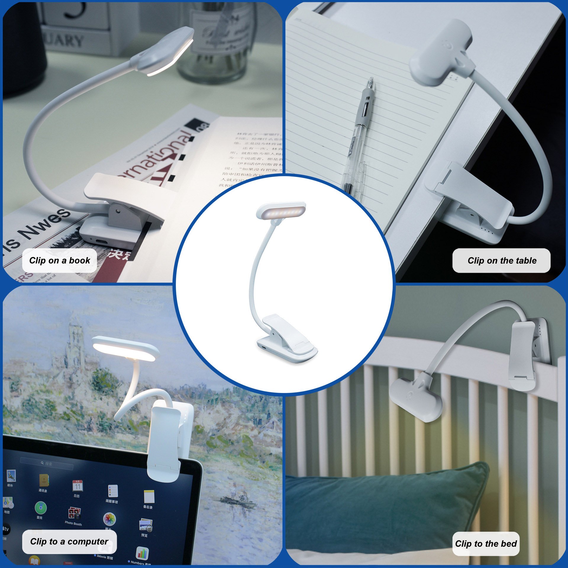 2024 Children LED Reading Clip Lamp Button Battery Book indoor Lights Promotion Gift Creative promotional student led book lamp