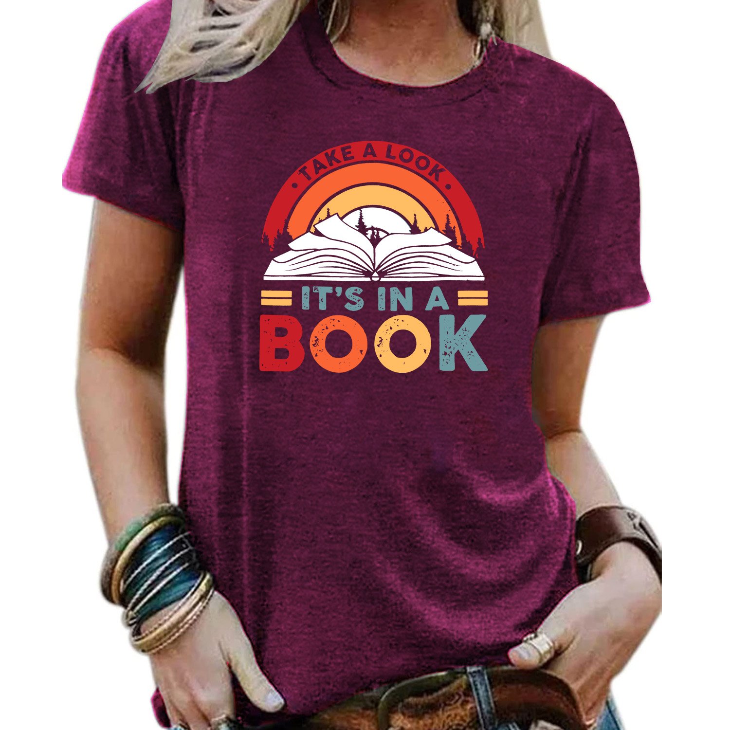 2024 European Fashion Rainbow Book Letter Print T Shirt Women Casual Everyday Short Length Polyester Wholesale Logo Decoration