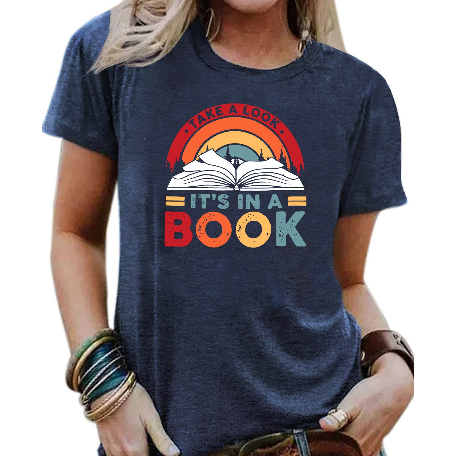 2024 European Fashion Rainbow Book Letter Print T Shirt Women Casual Everyday Short Length Polyester Wholesale Logo Decoration