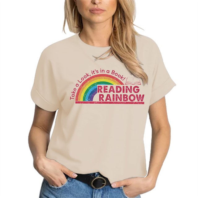2024 European Fashion Rainbow Book Letter Print T Shirt Women Casual Everyday Short Length Polyester Wholesale Logo Decoration