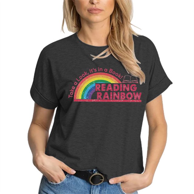 2024 European Fashion Rainbow Book Letter Print T Shirt Women Casual Everyday Short Length Polyester Wholesale Logo Decoration
