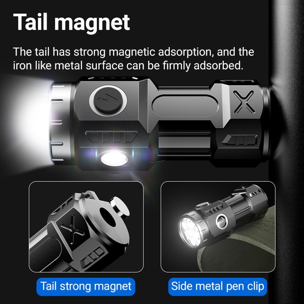 6x Led High Bright Mini Palm Small Flashlight USB Rechargeable Portable Magnet Torch Outdoor Hiking Camping Home Work Car Torch