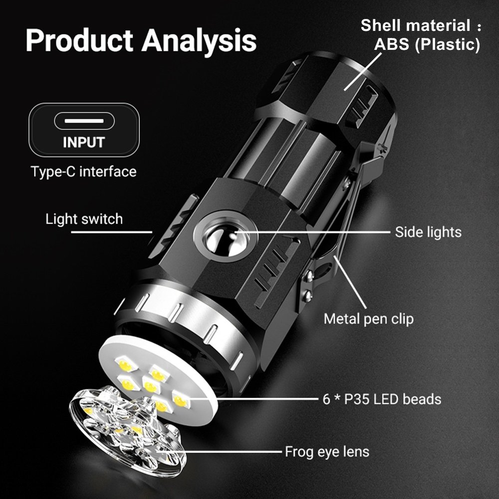 6x Led High Bright Mini Palm Small Flashlight USB Rechargeable Portable Magnet Torch Outdoor Hiking Camping Home Work Car Torch