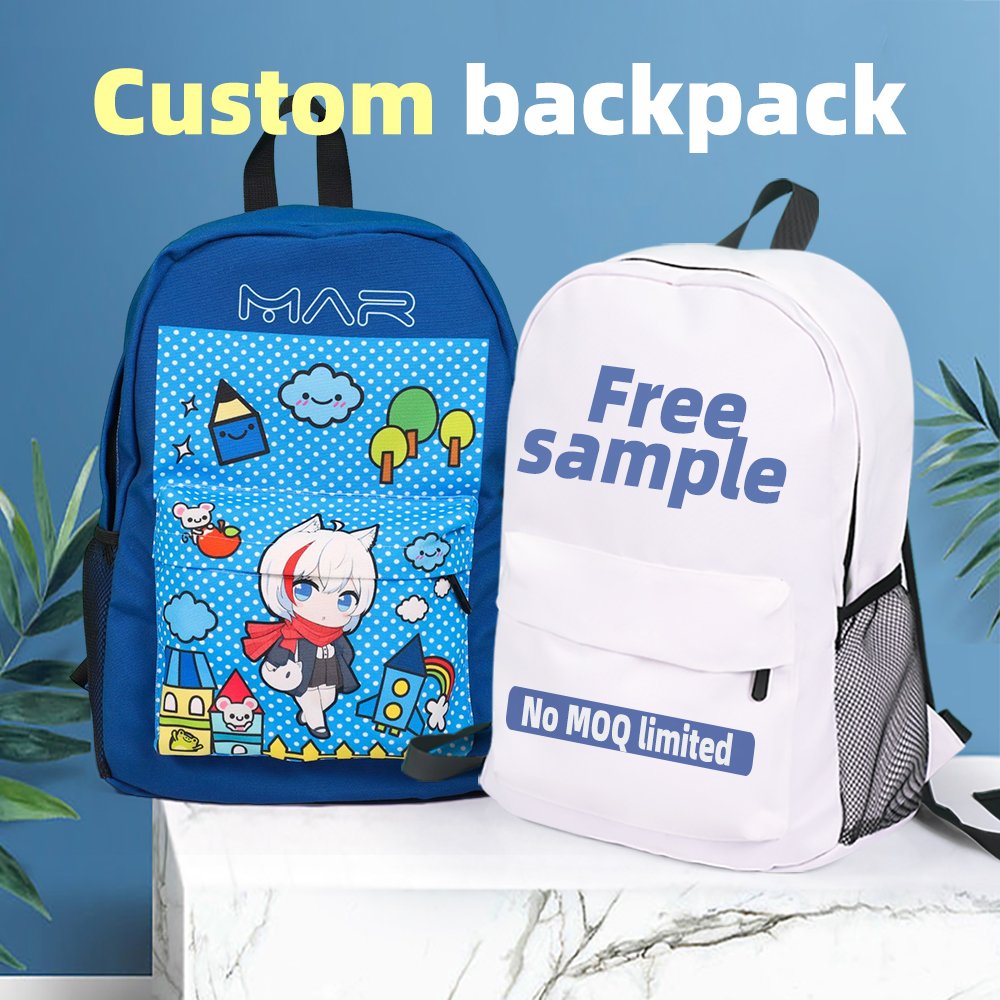 NO MOQ Custom Sublimation Full Color Print Anime Backpack Cute School Bags For Girls Boys