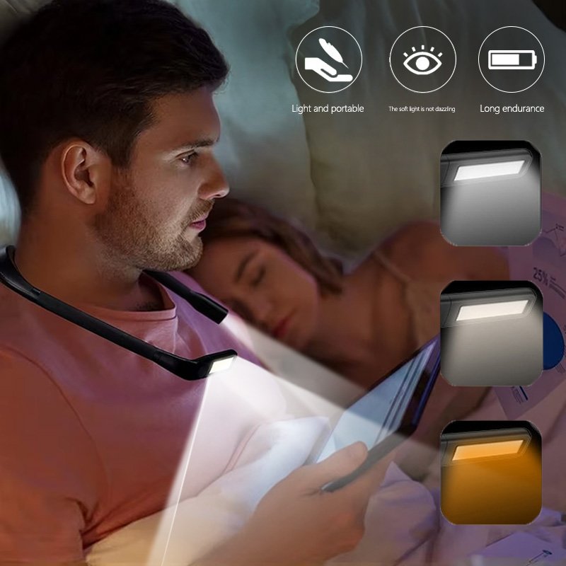 Hot selling LED neck reading light, bed reading book light, rechargeable, durable, suitable for reading knitting camping repair