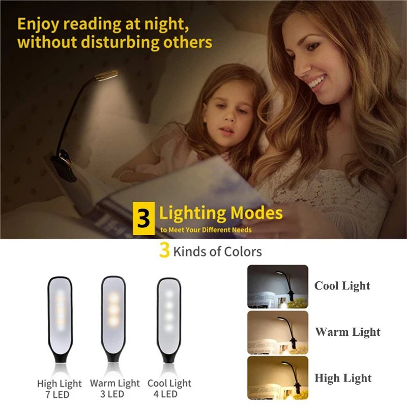 Rechargeable Book Light for Reading in Bed Night Lights for Readers Reading Lights for Book Portable & Adjustable Reading Lamp