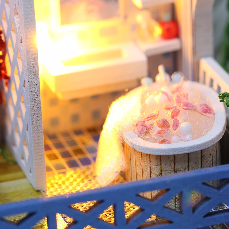 IIECREATE 3D DIY Assembly Wooden Handmade mediterranean Miniature Doll House kit With Light For Adult