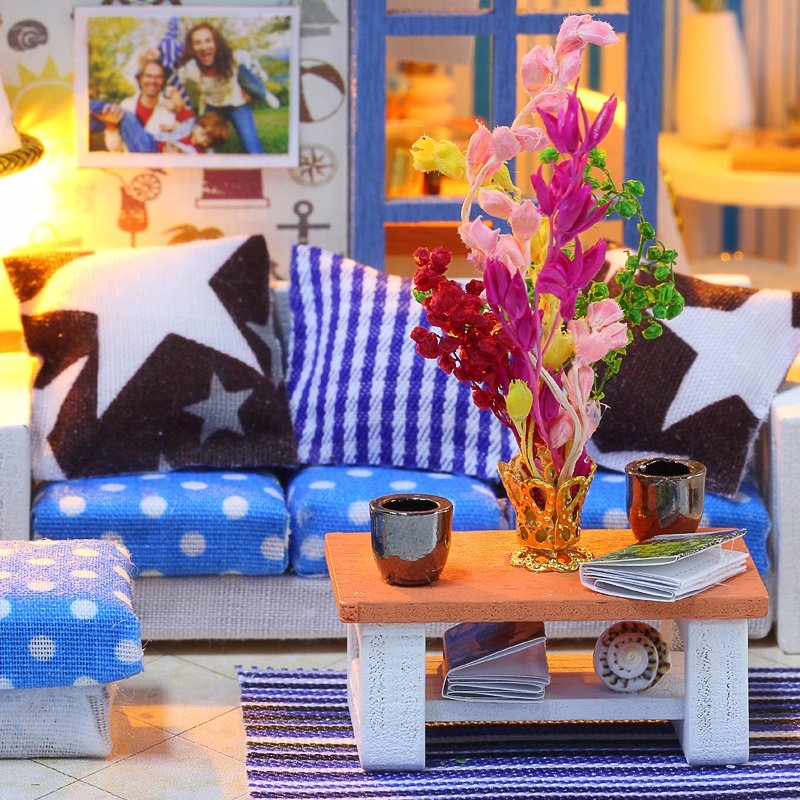 IIECREATE 3D DIY Assembly Wooden Handmade mediterranean Miniature Doll House kit With Light For Adult