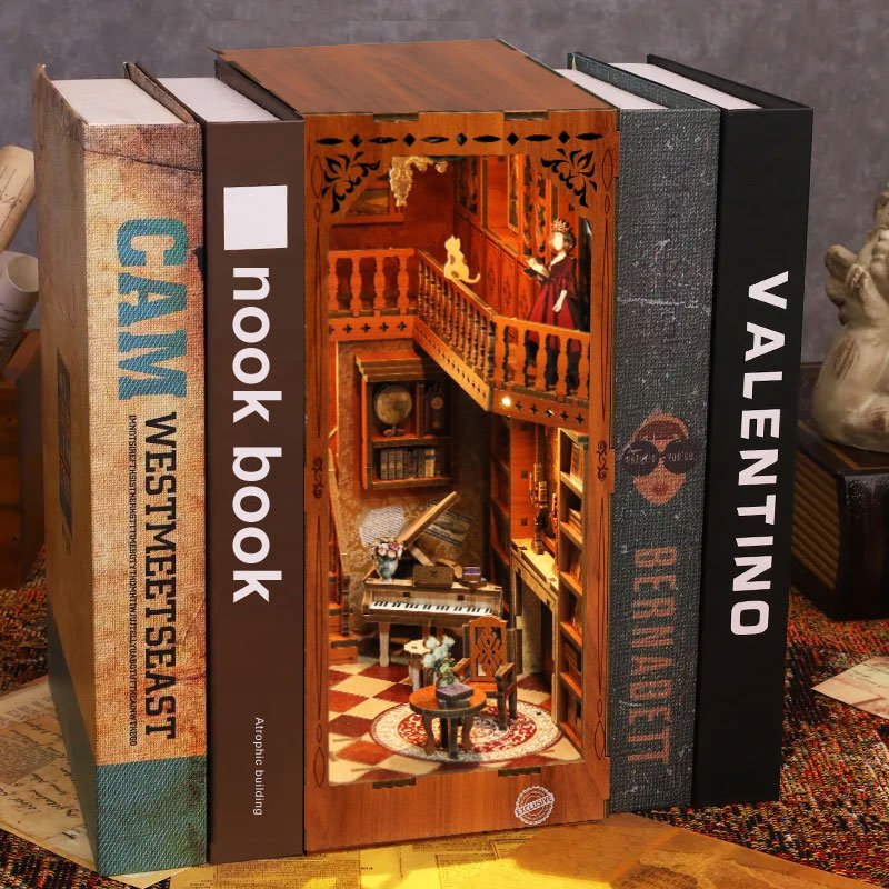 Dollhouse with LED touch Light miniature books diy decorative miniature house Book Hook