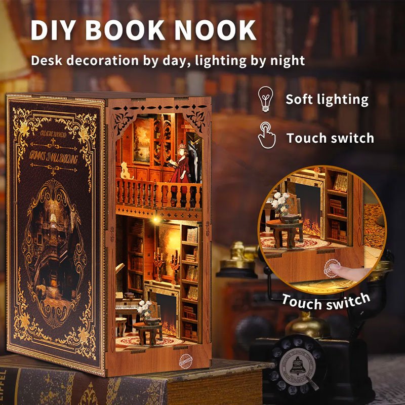 Dollhouse with LED touch Light miniature books diy decorative miniature house Book Hook