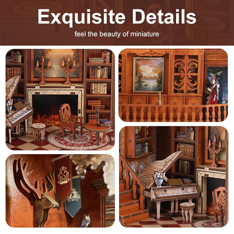 Dollhouse with LED touch Light miniature books diy decorative miniature house Book Hook