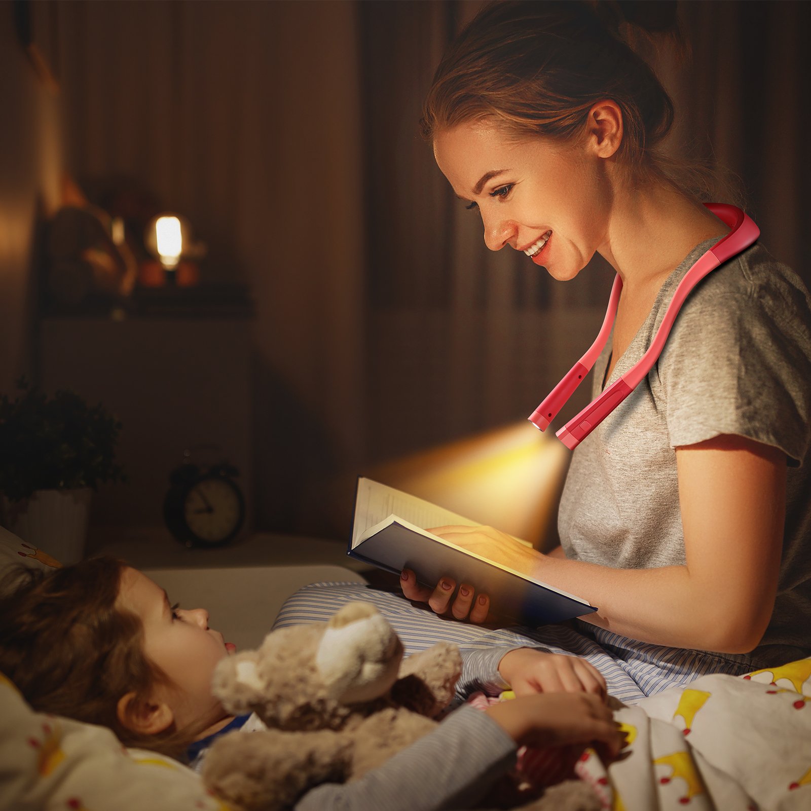 Neck Reading Light, Book Light, Rechargeable, 5 Color Temperatures Adjustment, 3 Brightness Dimmer