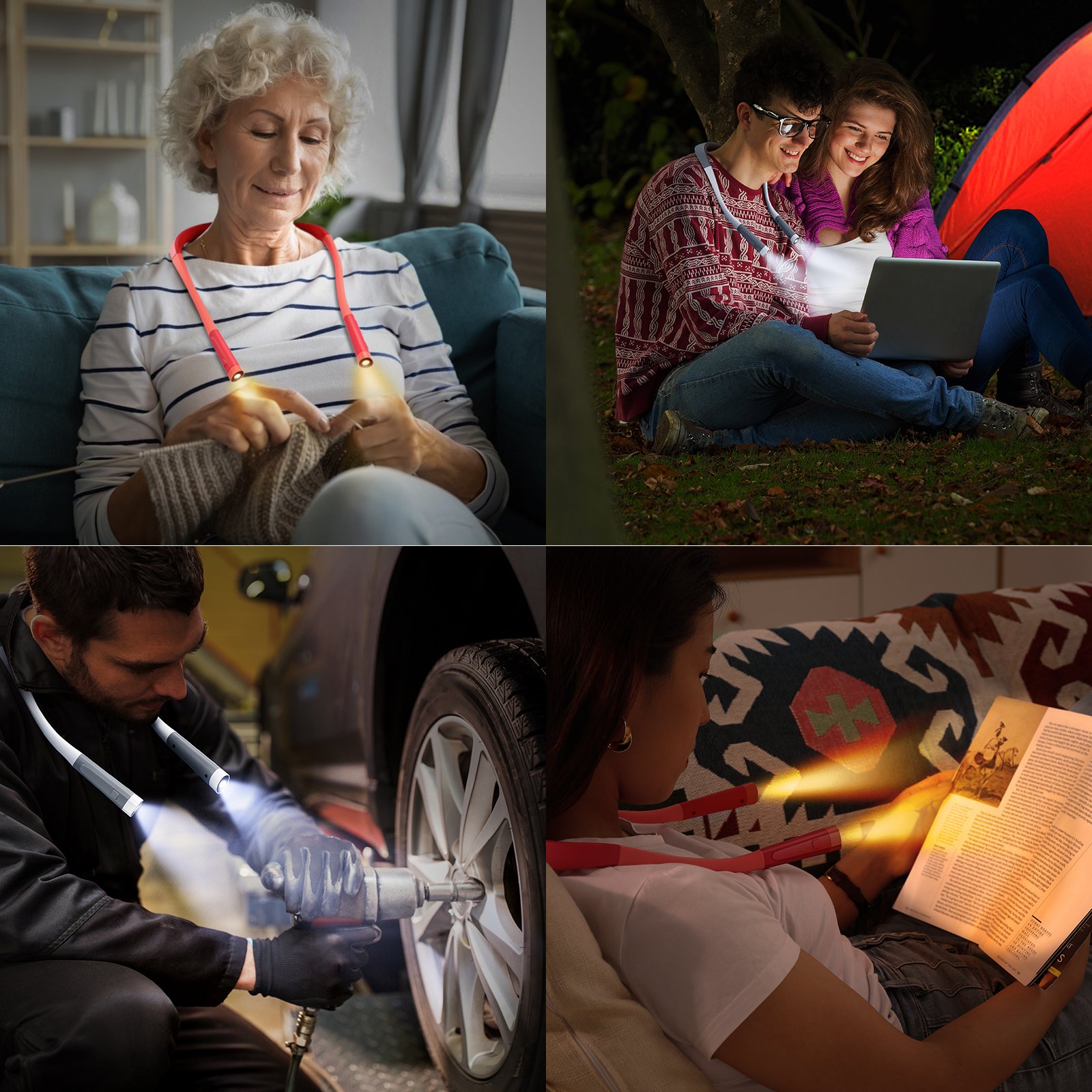Neck Reading Light, Book Light, Rechargeable, 5 Color Temperatures Adjustment, 3 Brightness Dimmer