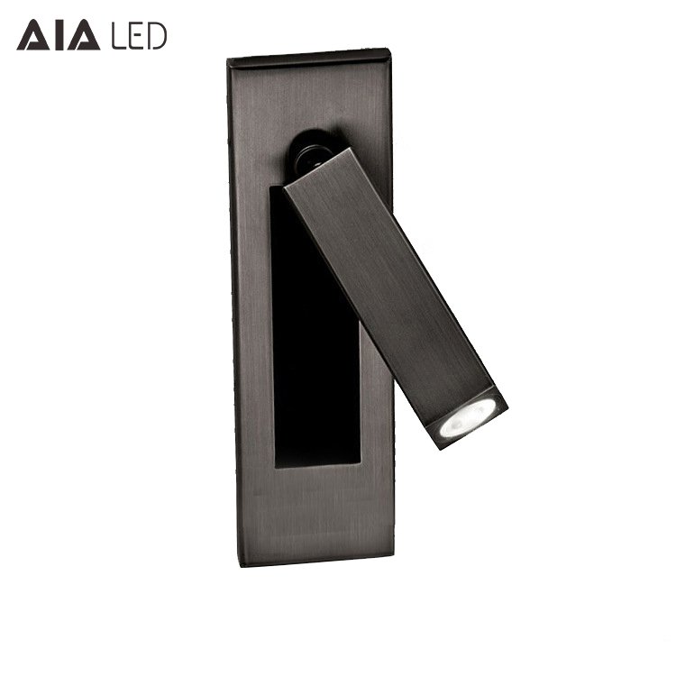 Rotating embed mounted led headboard reading wall light 3W led book bed wall light bedside wall lamp for villa hotel room