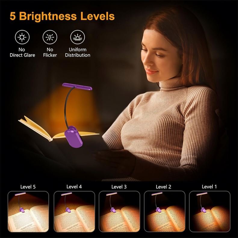 Book Light Reading Bedside LED Rechargeable Stepless Dimming Brightness Book clip Night lamp