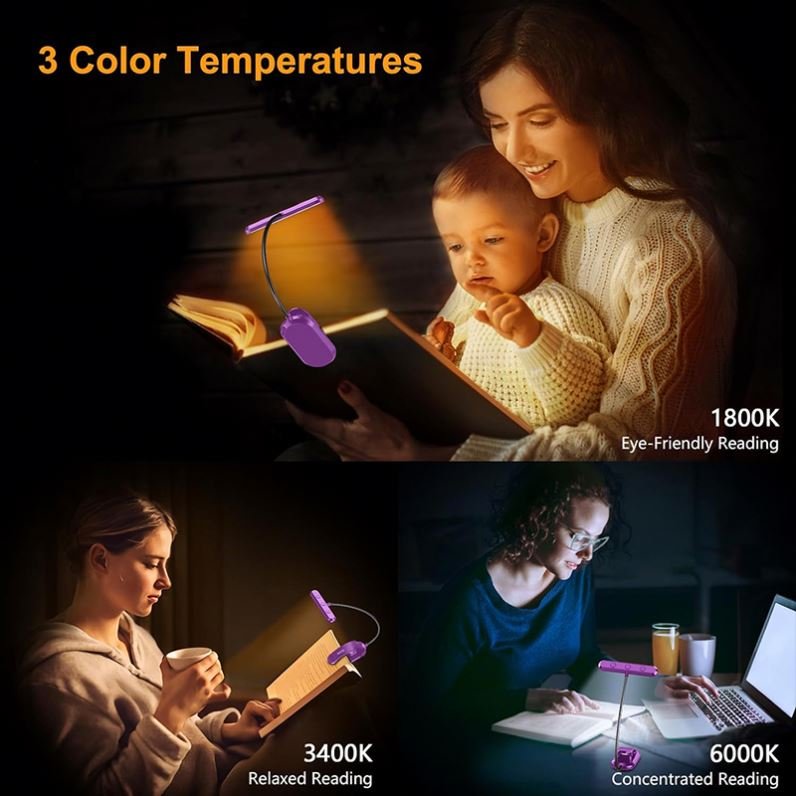 Book Light Reading Bedside LED Rechargeable Stepless Dimming Brightness Book clip Night lamp