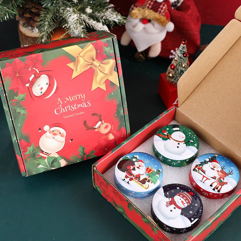 Christmas candle set in tin can Christmas souvenir Nordic indoor scented candle gift box with dry flowers