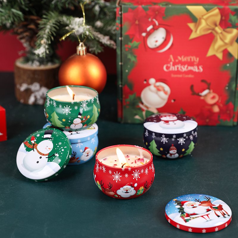 Christmas candle set in tin can Christmas souvenir Nordic indoor scented candle gift box with dry flowers