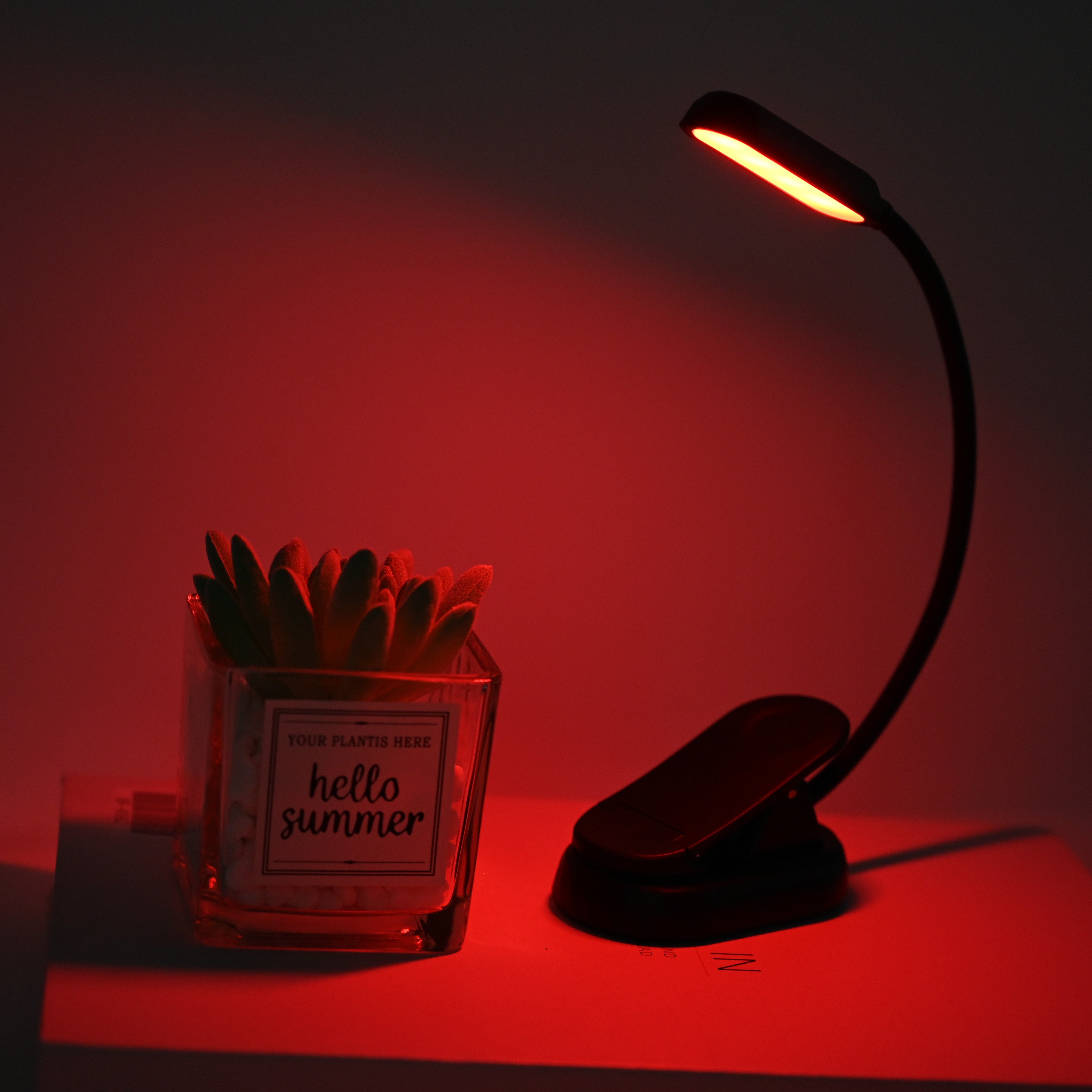 660nm Healthy Red Light Brightness Adjust LED Clip on Portable Reading in Bed USB Rechargeable Book Light for Eye-Protection