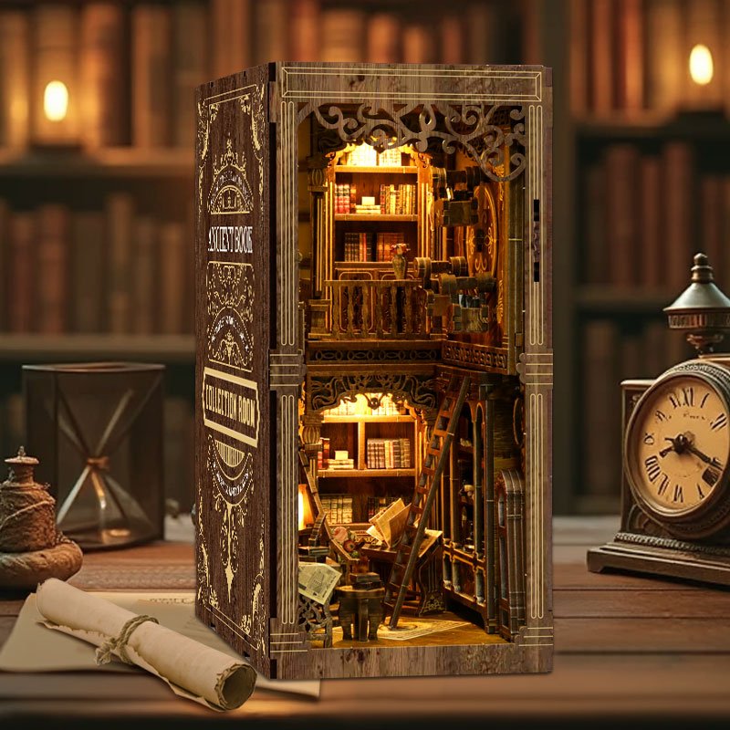 Manufacturer custom miniature library book nook worlds 3d wooden puzzle bookend UV printing action book nook
