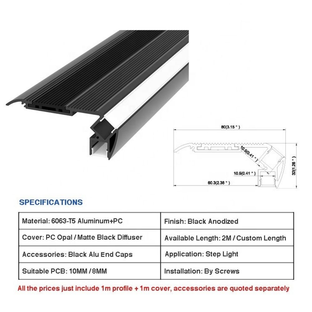 80mm*32mm LED Stair Nosings LED Step Lighting Profile Theater cinema step light