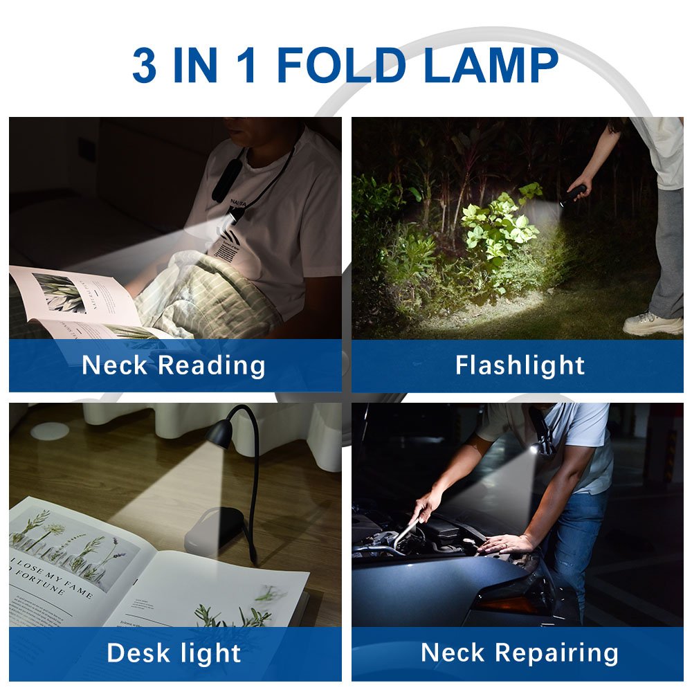Foldable Flashlight Led Hanging Neck Light Rechargeable Eye Protection Flexible Book Reading Lamp lumiere du livre