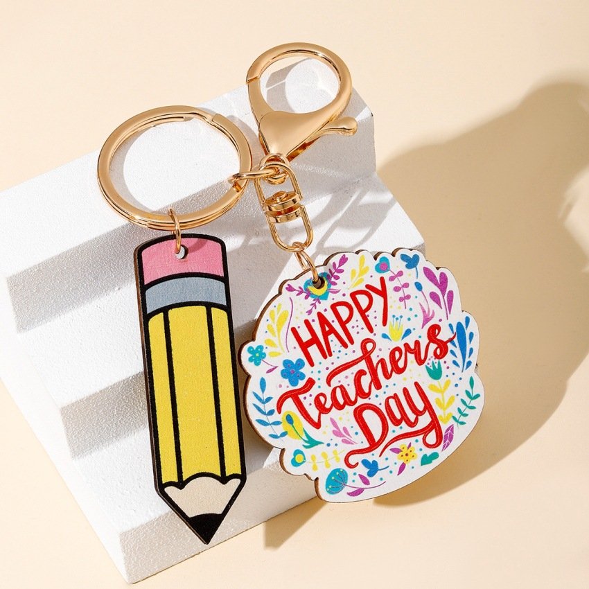 Teachers' Day Gift Apple Book Pencil Holder Eye Pencil Rainbow Pendant Keychain for Women Teacher Hainon 1625
