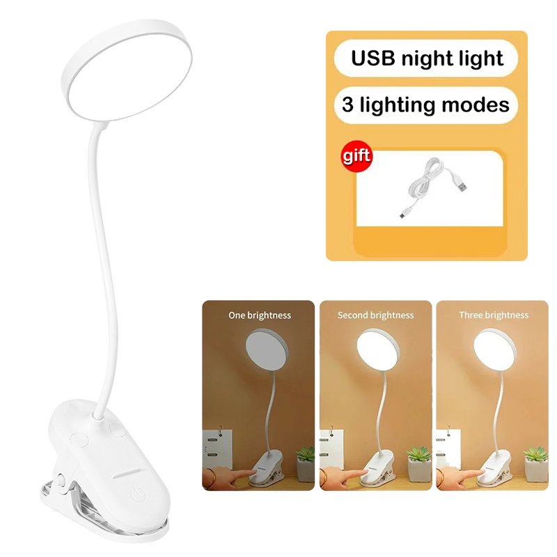 Desk Lamp USB Rechargeable Table Lamp With Clip Bed Reading Book Night Light LED Desk Lamps 3 Modes Dimming Eye Protection DC5V