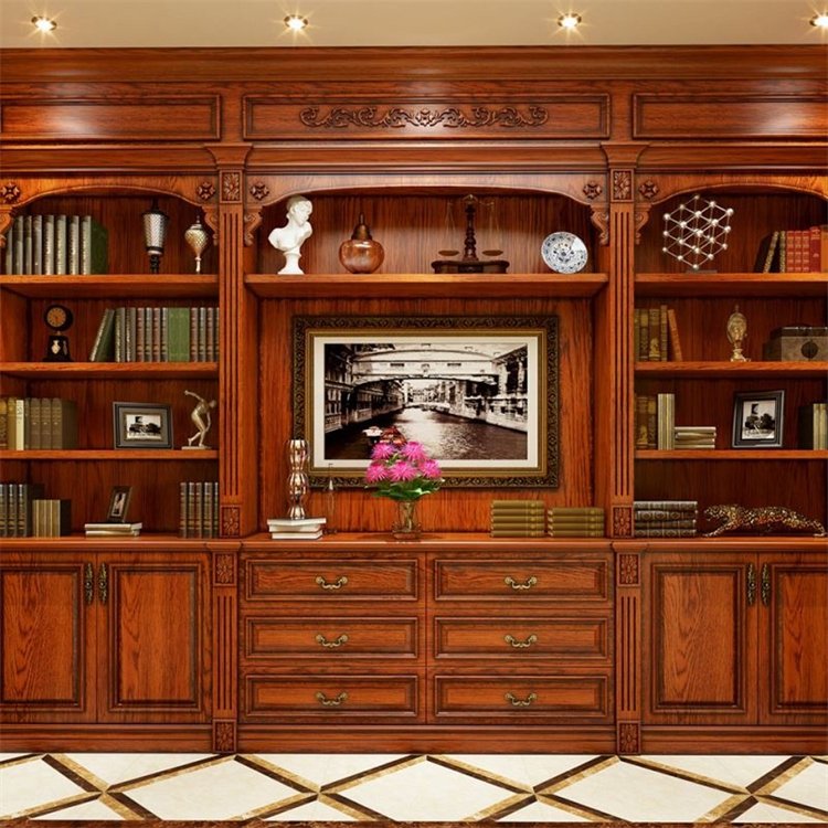 European antique style office wooden book shelf wood carved bookcase