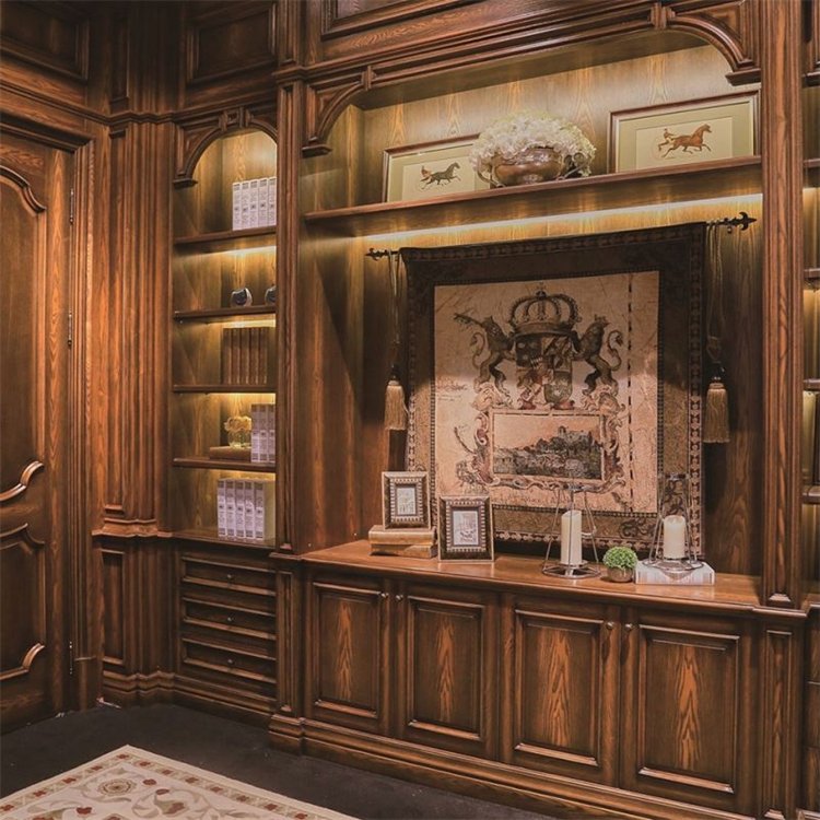European antique style office wooden book shelf wood carved bookcase