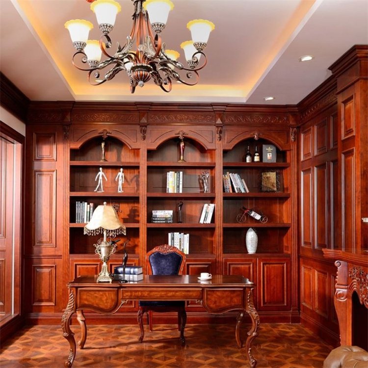 European antique style office wooden book shelf wood carved bookcase