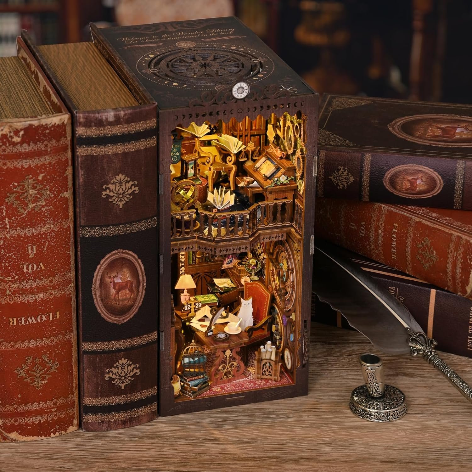Aslowsnail Wonder Library Film Darkroom Wooden 3D Book Nook Kit DIY Book Nook with LED Light