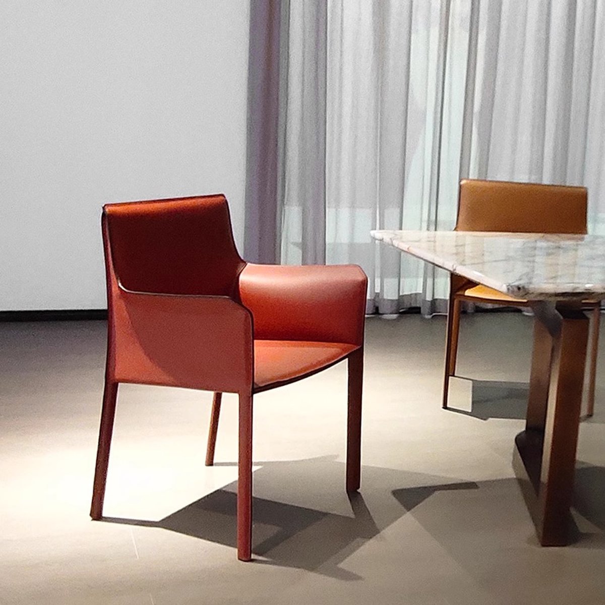 FUWOS Hard Saddle Home Hotel Model Room Dining Book Chair Nordic Italian Minimalist Light Luxury Double Armrests Modern Leather