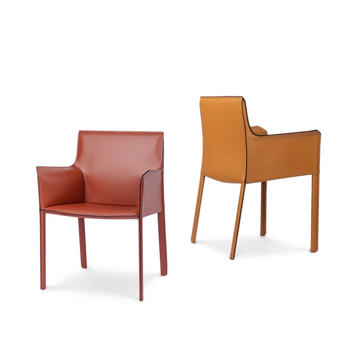 FUWOS Hard Saddle Home Hotel Model Room Dining Book Chair Nordic Italian Minimalist Light Luxury Double Armrests Modern Leather
