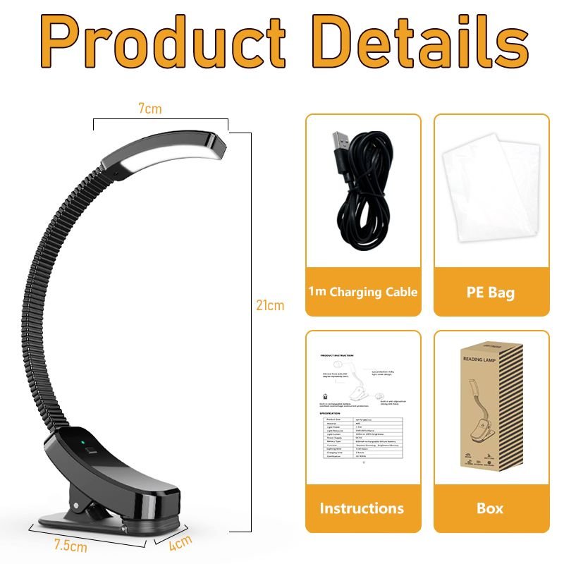Magnet Adsorption Amber Rechargeable Eye Care Clip Book Light for Reading in Bed 99.98% Block Blue Light