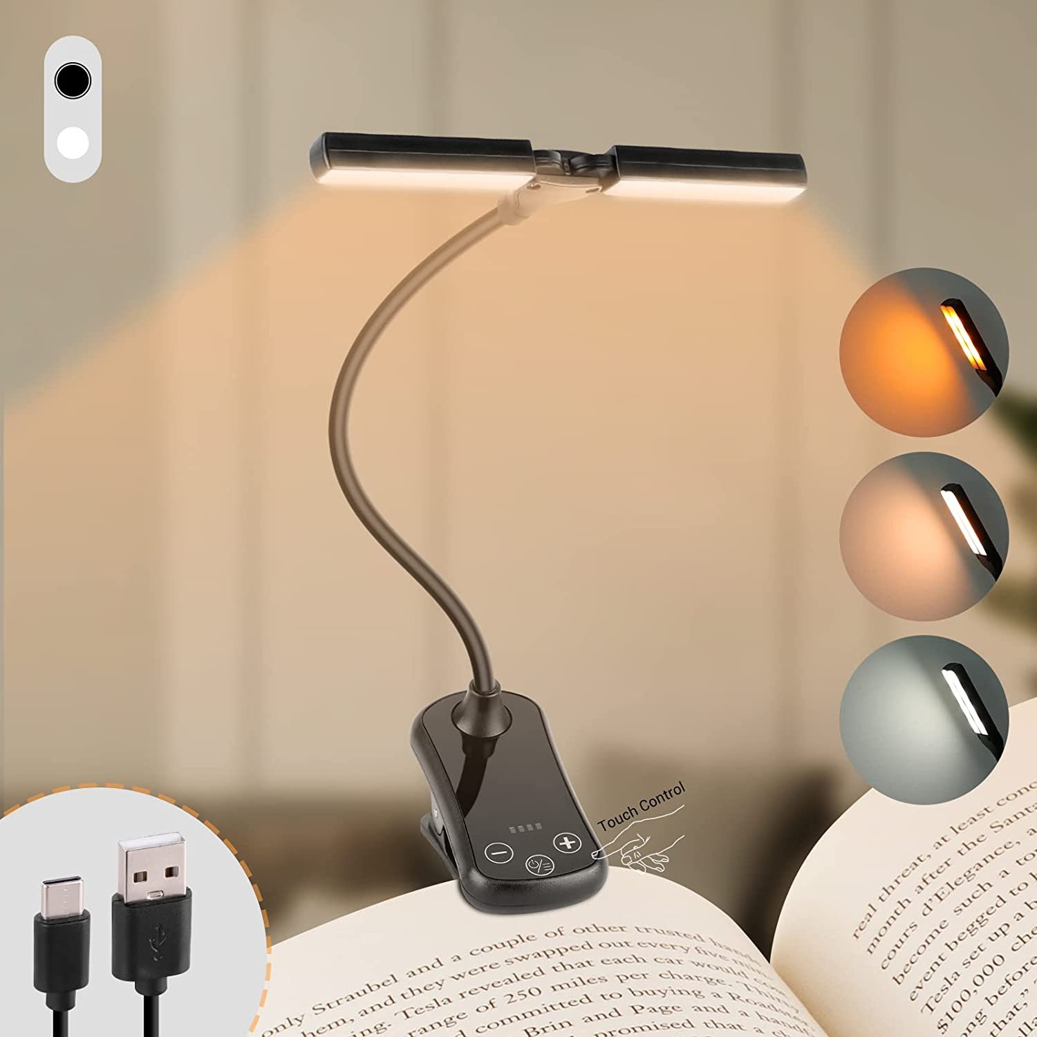 Dormitory 14L Clip book shelf Reading Light 1000mA USB rechargeable led Book Light