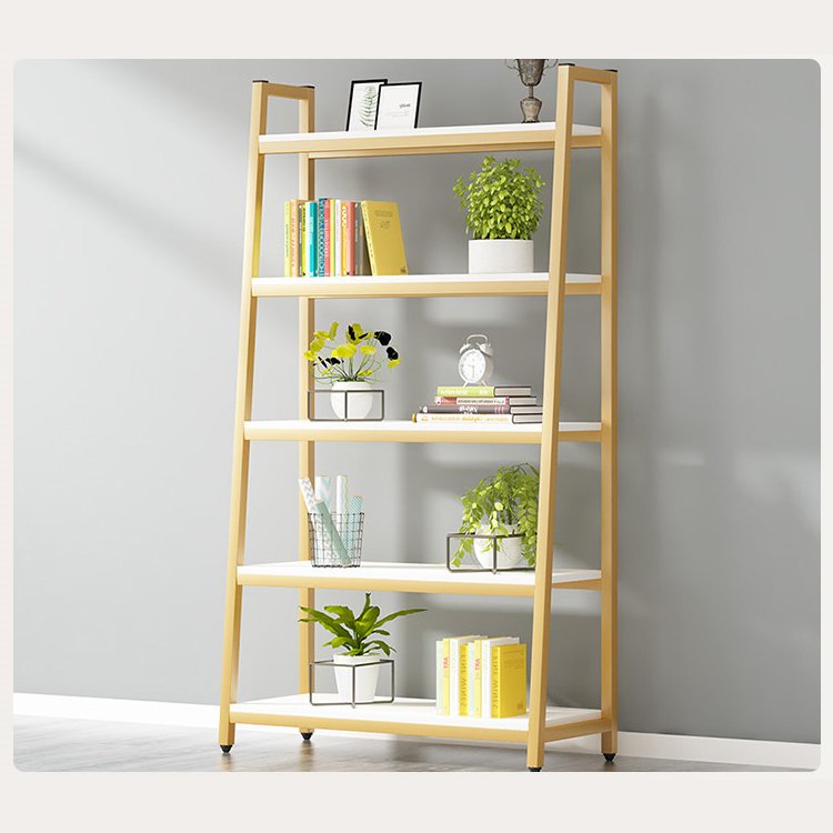Modern Metal Frame Freestanding Storage Inclined Ladder Shelf Multilayer Bookshelf Bedroom Kitchen